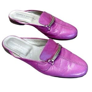Stubbs & Wootton Fuchsia Leather Chain-Trim Slip-On Mules